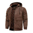Men's Leather Jacket Men Motorcycle Removable Hood