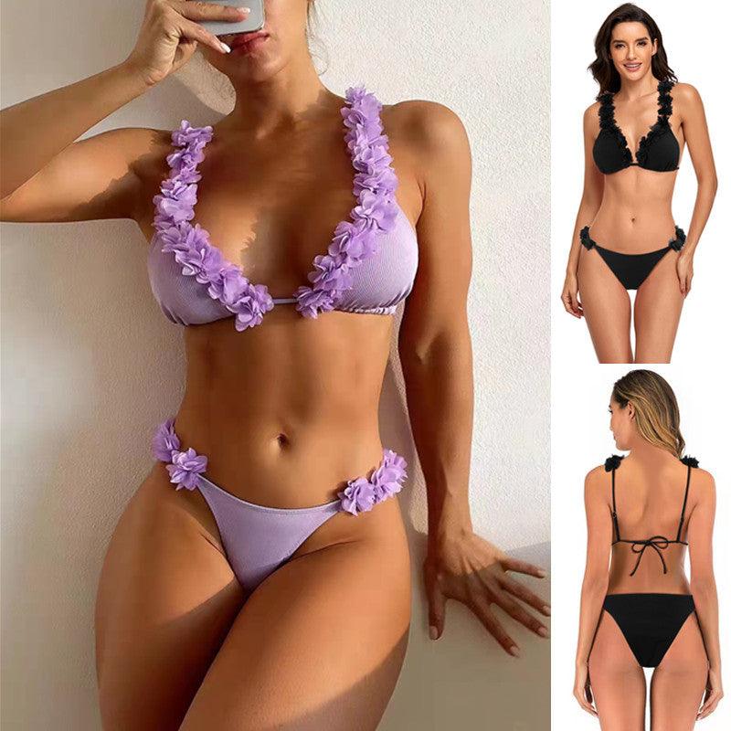 Women's 2-Piece Bikini Swimsuit Set Solid Colour Backless Bra and Briefs