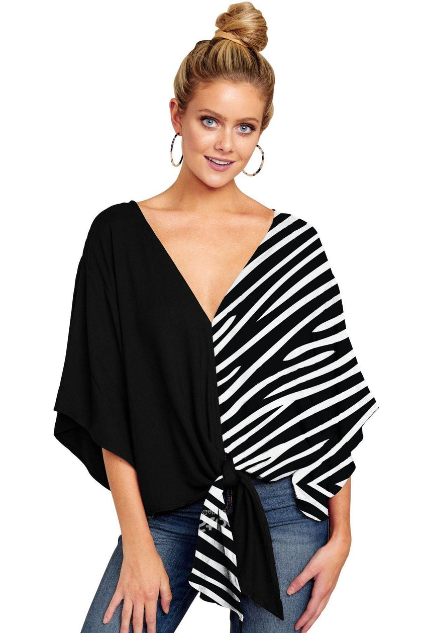 New V Neck Blouse Women Leopard Print Floral Tie Front Blouses Batwing Summer Oversize Ladies Tops