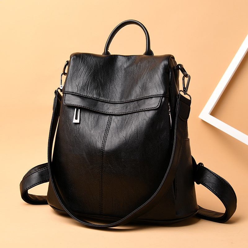 Women's PU Leather Fashion Backpack – Soft Anti-Theft Convertible Bag | Black, Beige, Blue