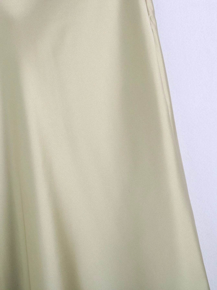 High Waisted Midi Silk Satin Skirt