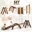 Ensemble d'escalade Montessori 5 en 1 : Échelle triangulaire + arche/balançoire + planche/rampe de glisse + filet + coussin – Chocolat