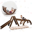 Ensemble d'escalade Montessori 5 en 1 : Échelle triangulaire + arche/balançoire + planche/rampe de glisse + filet + coussin – Chocolat