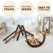 Ensemble d'escalade Montessori 5 en 1 : Échelle triangulaire + arche/balançoire + planche/rampe de glisse + filet + coussin – Chocolat