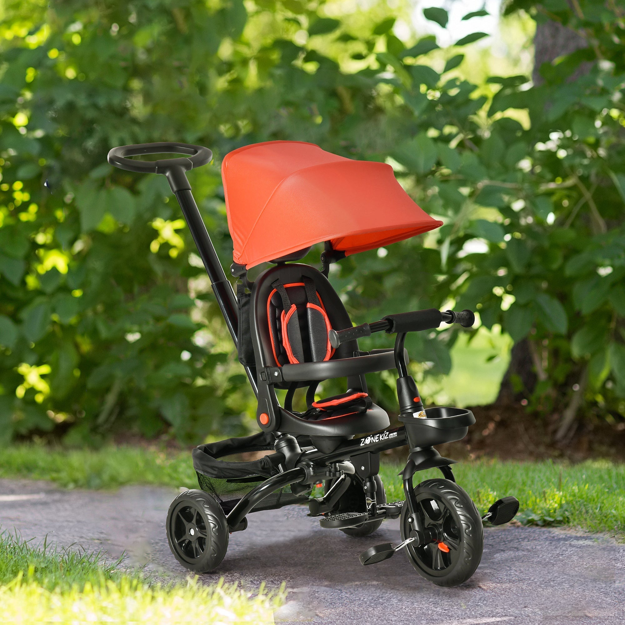 Qaba 4-in-1 Baby Tricycle Stroller, Reversible Seat, Adjustable, Canopy, Safety Belt, Red - Versatile Outdoor Ride