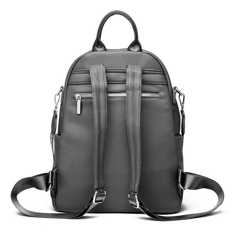 Large Capacity Soft Leather Student Backpack Trendy Travel Bag