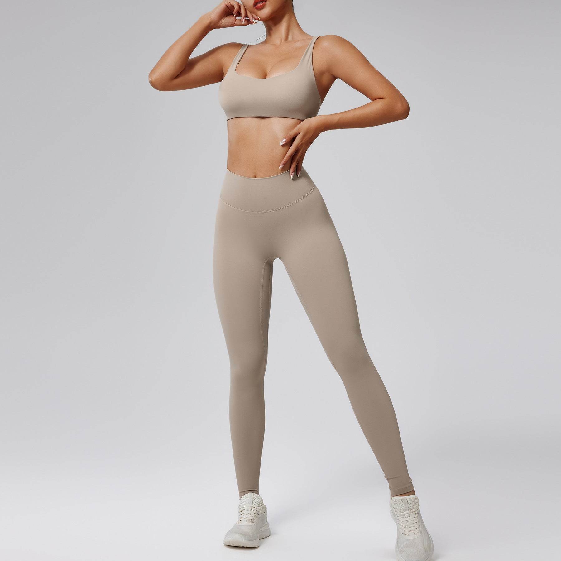 Quick-drying Nude Feel Running Sports Workout Yoga Clothes 2pcs set Long sleeve Crop top and High Waist Pant
