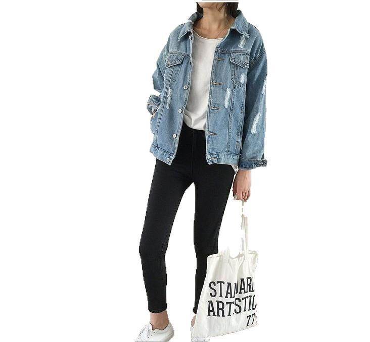 Unisex Casual Loose Wash Water Outwear Frayed Denim Jacket