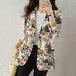 Women's Button Printed Long-sleeved Pocket Vintage Cotton And Linen jacket Blazer