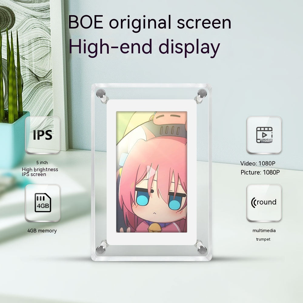 5-inch Transparent Acrylic Digital Photo Frame with Video Player & Stereo Speaker