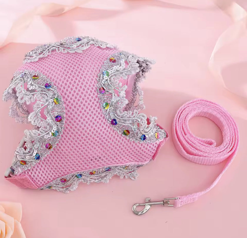 Crystal Lace Dog Harness & Leash Set – Luxury Designer Pet Wear