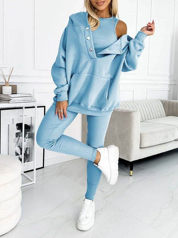 3pcs Women Hoodie Athleisure Outfit set sweatsuit set
