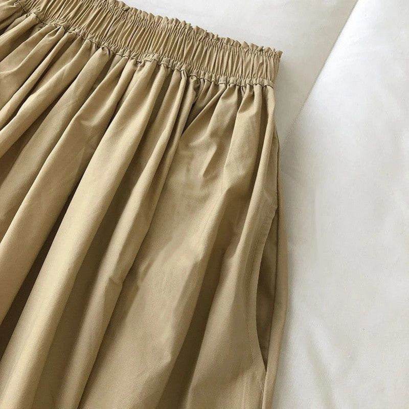 Solid Color Women Workwear Pleated Midi Skirt