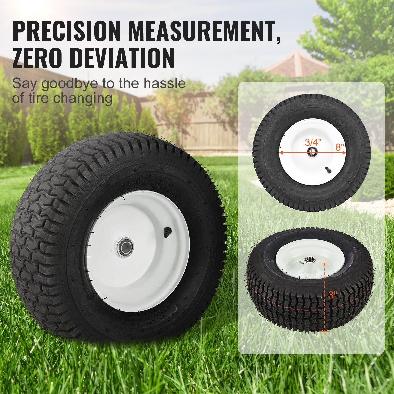 Lawn Mower Tires With Rim, 16x6.5-8' Tubeless Tractor Tires, 2-Pack Tire And Wheel Assembly, Turf Pneumatic Tires, 3' Offset Hub, 3/4' Bushing Size, 16 PCS Adapters For Riding Mower Lawn Tractor
