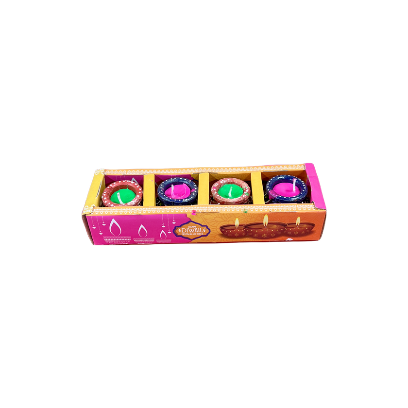 Colourful Matka Diya - Set of 4