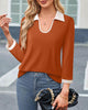 Casual Color Matching Lapel Long Sleeve Blouse Top Women