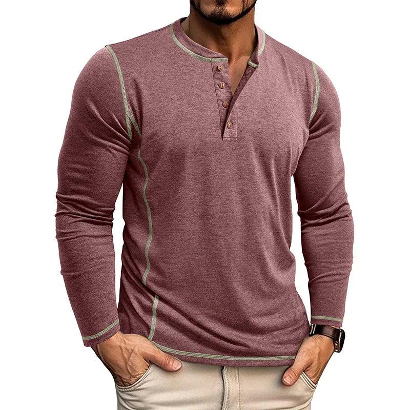 Mens Henley Long Sleeve – Slim Cotton Blend Casual Pullover