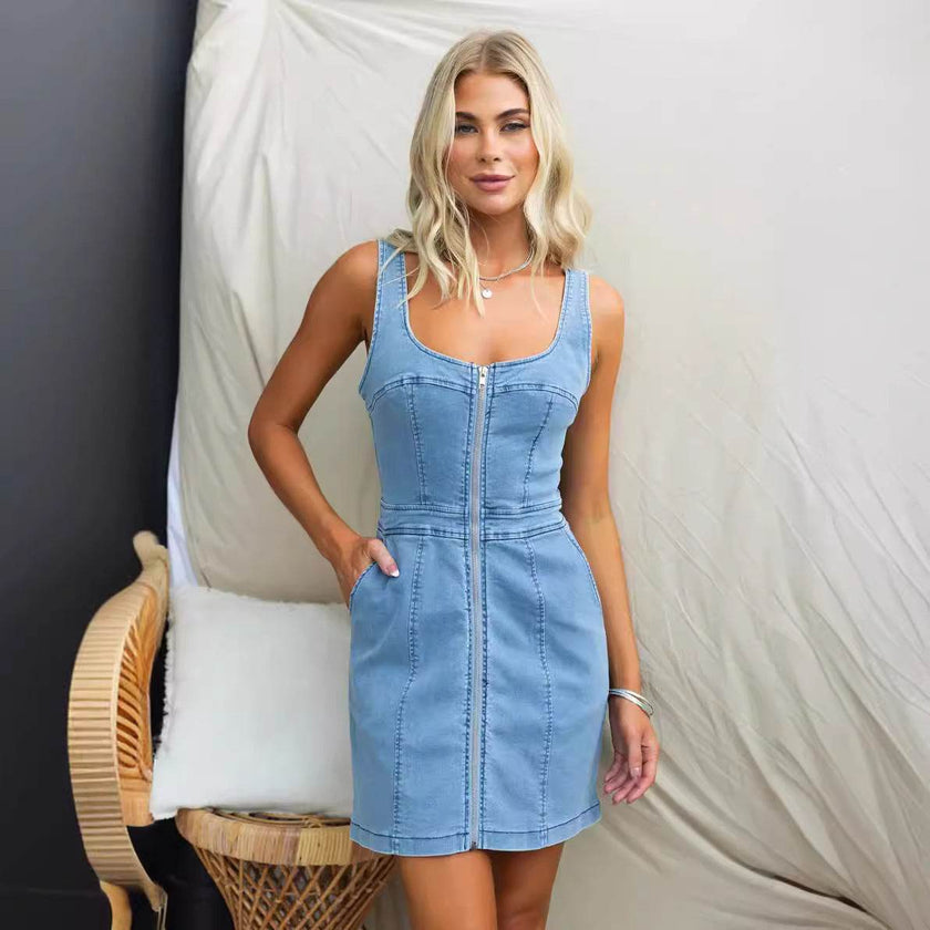 Spring And Summer Casual Slim Fit Denim Sleeveless Dress