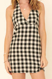 Plaid Print Woven Surplice Neck Mini Dress