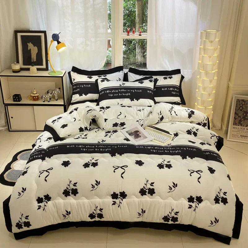 Thick Hepburn Black Lace Brushed Washed Cotton Duvet Insert Warm