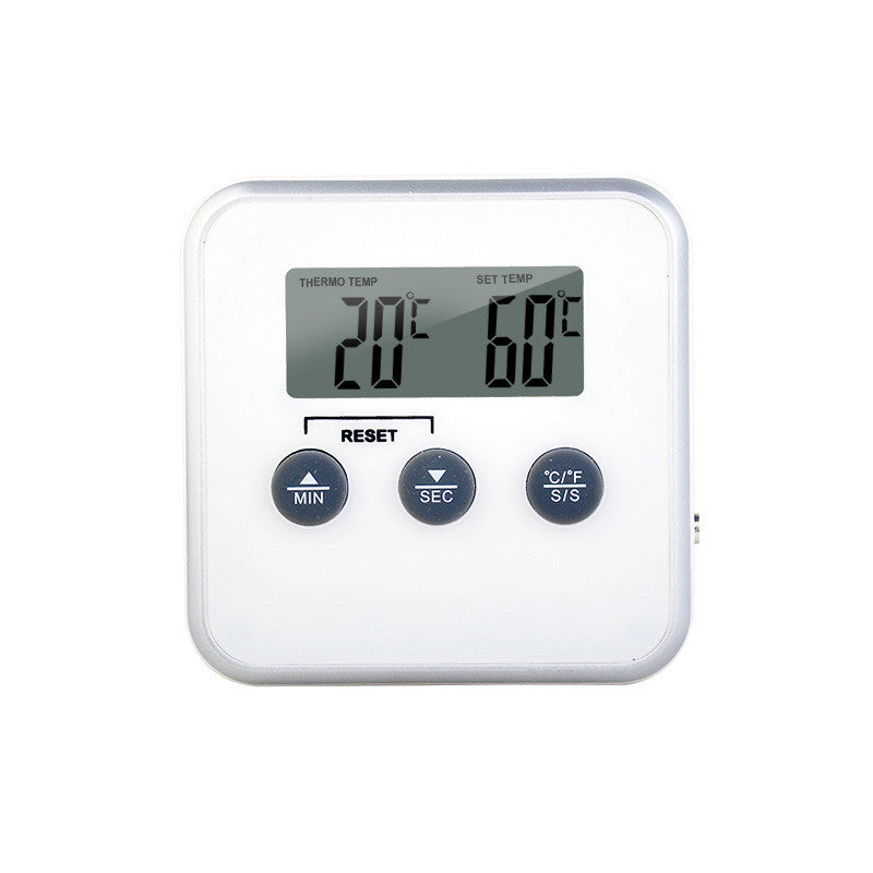 Kitchen Probe Thermometer with Timer, 1m Cable, 0°C to 250°C, Stand Hang Magnet, Black and White