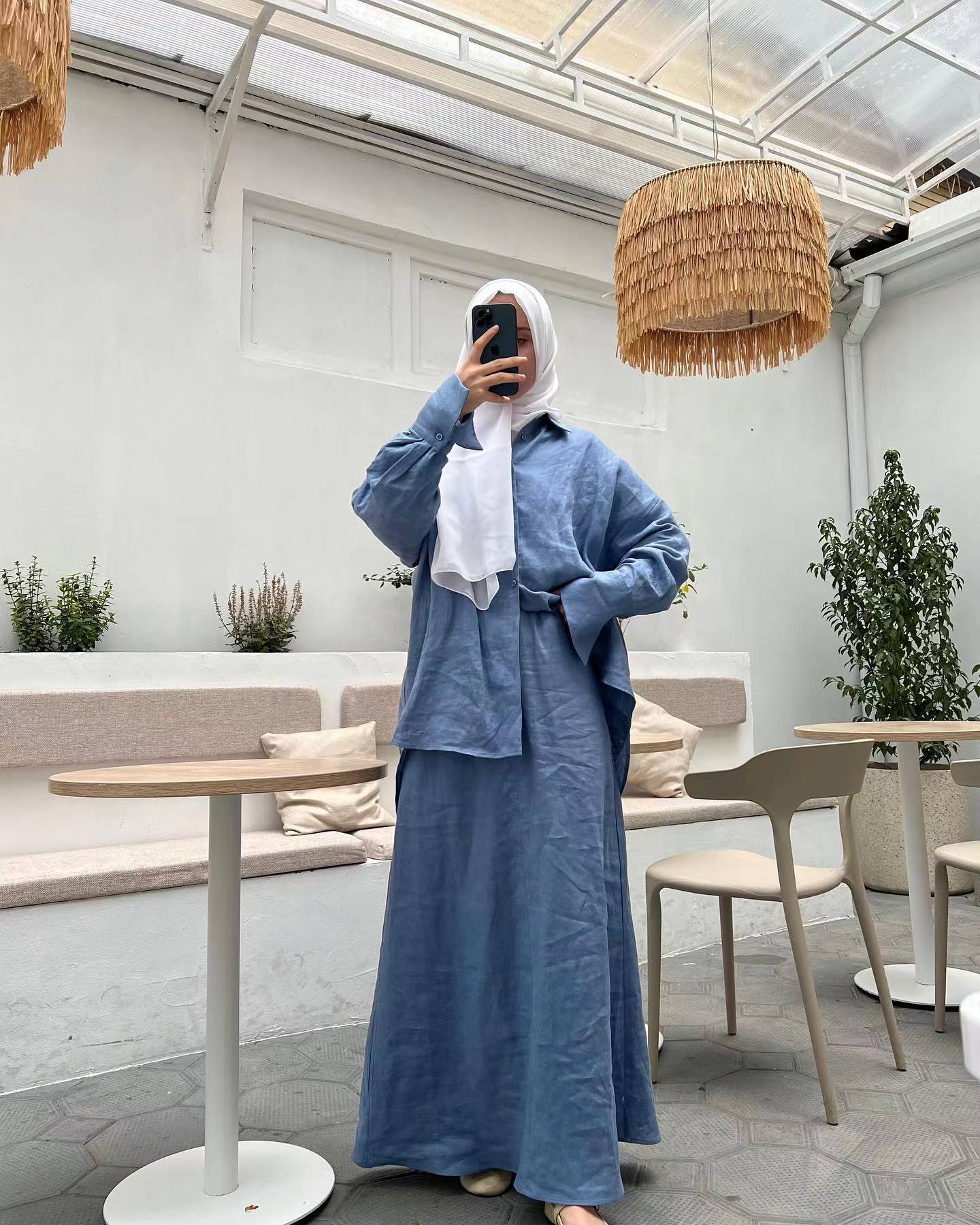 Women's Muslim Loose Long Sleeve Shirt Skirt