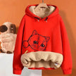 Women’s Oversized Fleece Hoodie – Cute Cat Graphic Sherpa Lined Pullover Sweatshirt with Pocket