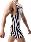 New Vertical Striped Pajamas Sports Swimming Brief Bodysuit for men