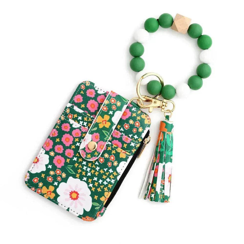 Women's Flora Print Tassel Leather Card Holder Wallet