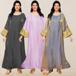 Women’s Kaftan Maxi Dress – Elegant Loose Abaya Gown with Gold Embroidered Sleeves | Modest Islamic Long Dress