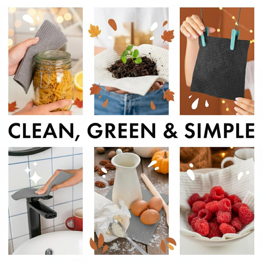 SUPERSCANDI 10 Pack Swedish Dish Cloths for Kitchen - 100% Biodegradable & Compostable | Washable Kitchen Cloths, Food-Safe & Without Plastic - Reusable Paper Towel for Any Surface | Grey 🍁 All In One Marketplace Canada