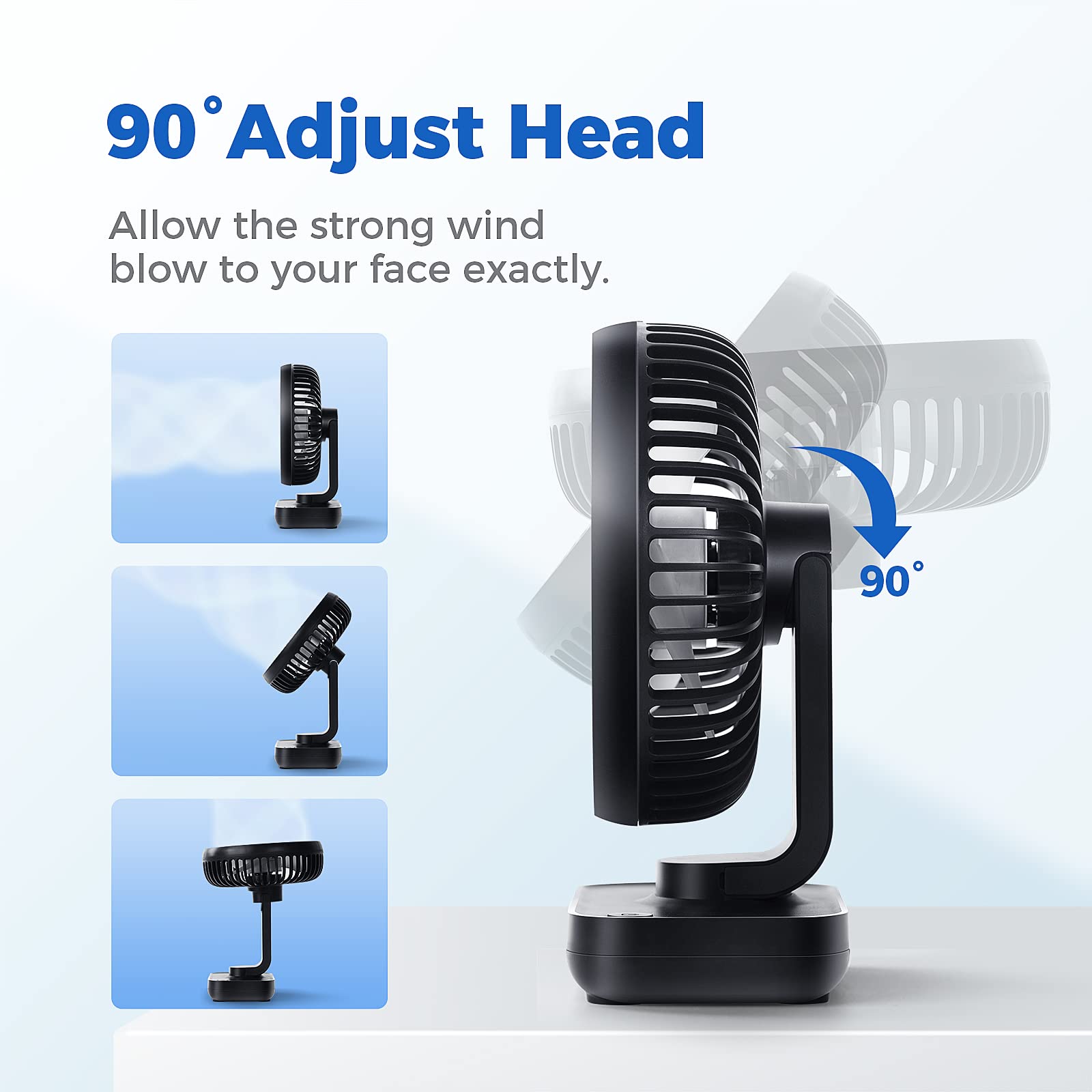 OCOOPA Small Desk Fan, 4000mAh Rechargeable USB Fan Battery Operated, 4 Speeds, 5'' Portable Table Fan with Strong Airflow Quiet, Detachable Grille, Mini Desktop Fan(Blue) 🍁 All In One Marketplace Canada