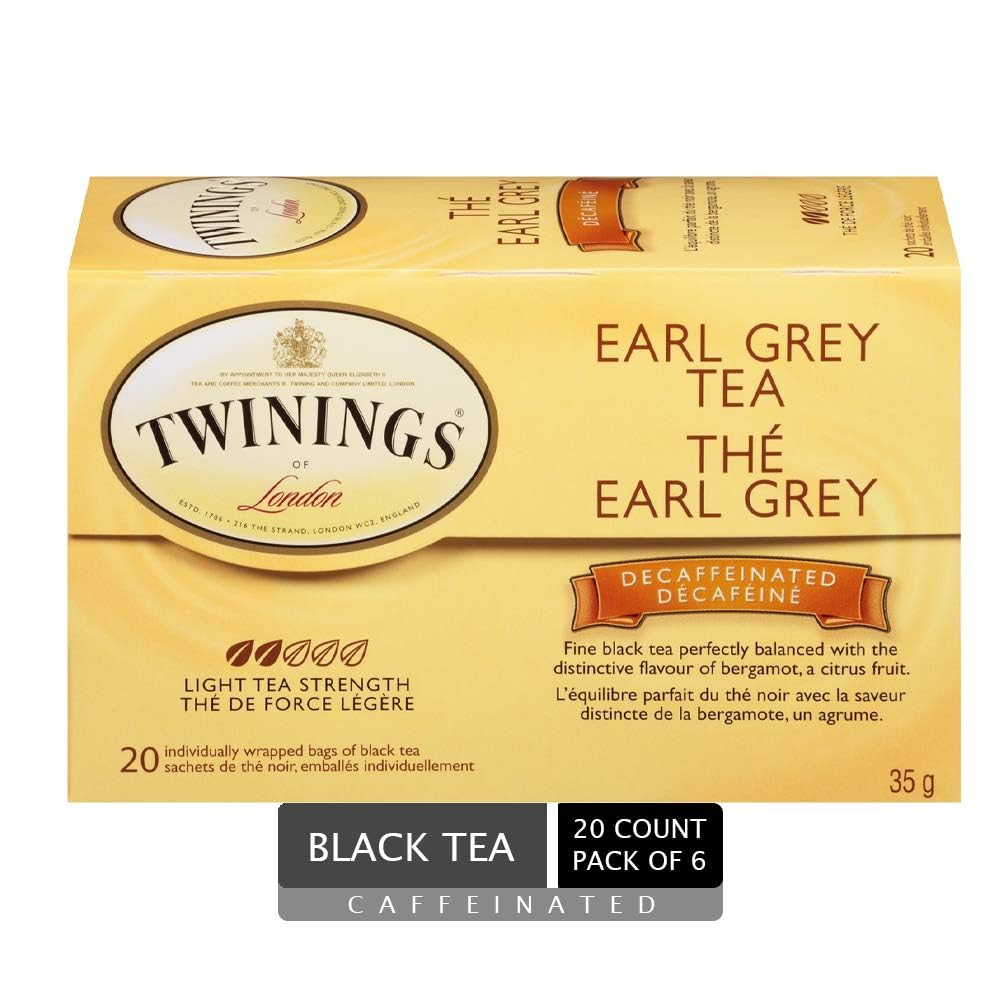 Twinings Decaf Earl Grey Individually Wrapped Teabags, Naturally Caffeine-Free, Black Tea Enhanced with Bergamot Citrus, 20 Count (Pack of 6), Enjoy Hot or Iced 🍁 All In One Marketplace Canada
