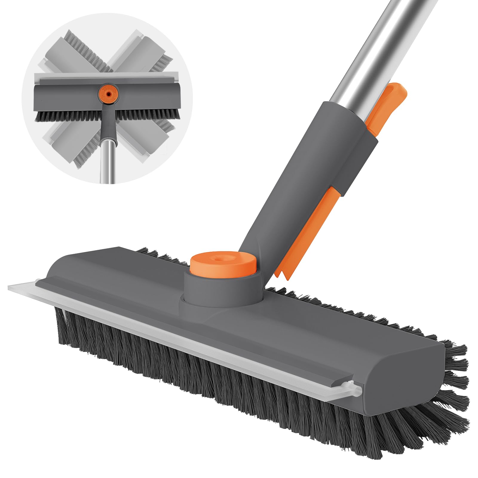 3 in 1 Floor Scrub Brush with Long Handle and 360° Rotation Head, Multi-Purpose Cleaning Brush, Including Flat Bristle Brush, Angled Bristle Brush and Scraper 🍁 All In One Marketplace Canada