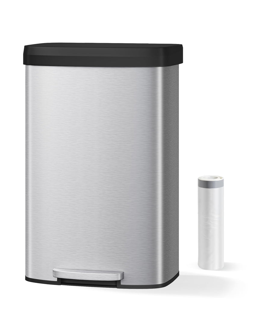 Garvee 21 Gallon / 80 Liter Stainless Steel Trash Can with Lid, Large Garbage Can for Kitchen, Rustproof Step-on Kitchen Metal Trash Bin with Liner Rim, Rear Handle, Soft Close Plastic Lid, Silver 🍁 All In One Marketplace Canada
