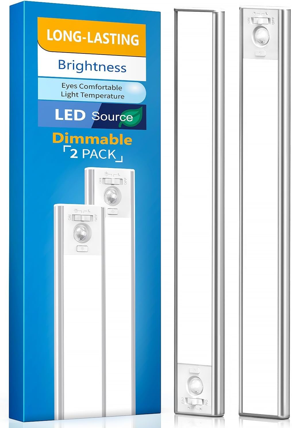 Under Cabinet Lighting, LED Motion Sensor Light Indoor, 2200mAh USB Rechargeable Closet Lights Battery Operated, Stick On Magnetic Wireless Dimmable Under Counter Lights for Kitchen, Stairs (2 Pack) 🍁 All In One Marketplace Canada