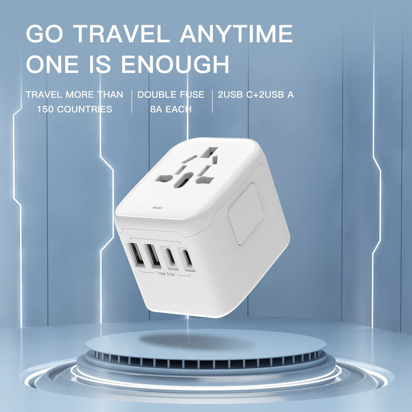 VYLEE Universal International Power Travel Plug Adapter, 5 in 1 European Travel Plug Adapter W/ 3.5A 2xUSB-A and 2xUSB C Wall Charger and Worldwide AC Outlet for Europe USA UK AUS Asia (White) 🍁 All In One Marketplace Canada