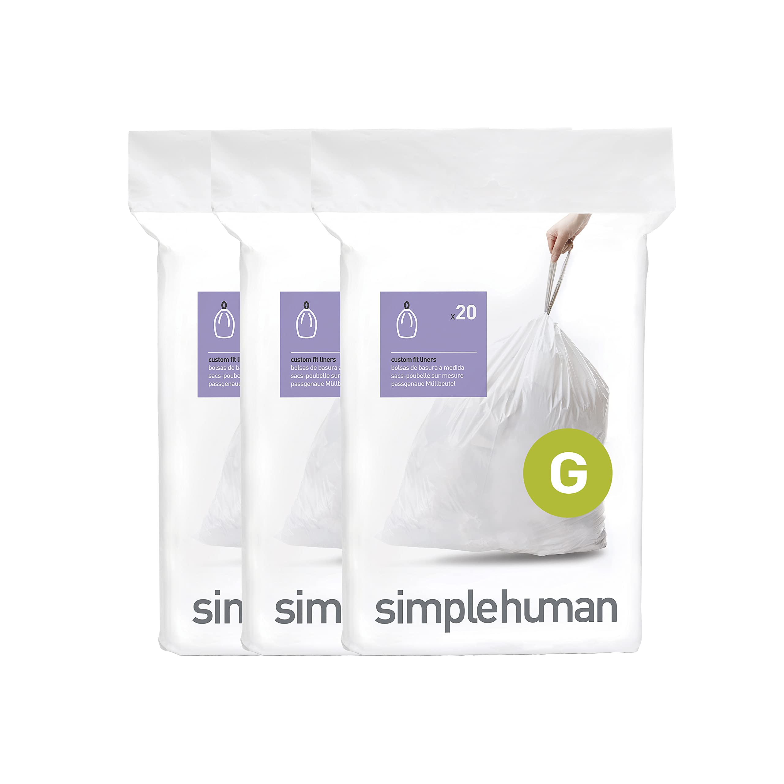 simplehuman Code G 60 Count, Dispenser Pack Custom Fit Liners, Drawstring Trash Bags, 30L / 8 Gallons, White 🍁 All In One Marketplace Canada