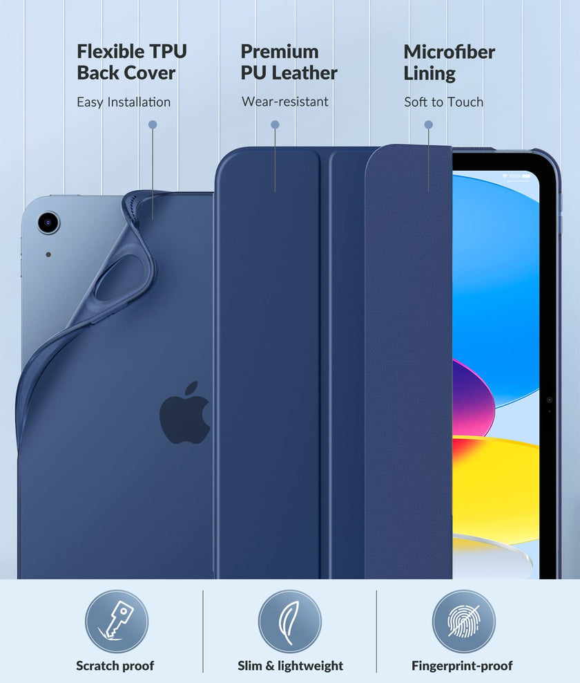 MoKo Case for New iPad (A16) 11th Generation 2025/ 10th Generation 2022, iPad 11 inch/ 10.9 inch Case with Soft TPU Translucent Frosted Back Cover, Auto Wake/Sleep, Support Touch ID,Navy Blue 🍁 All In One Marketplace Canada
