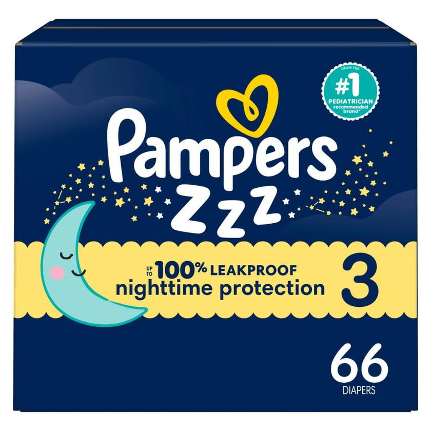 Pampers ZZZ Overnight Diapers, Size 3, Nighttime Protection Disposable Baby Diaper, 1 Pack (Count of 66) 🍁 All In One Marketplace Canada