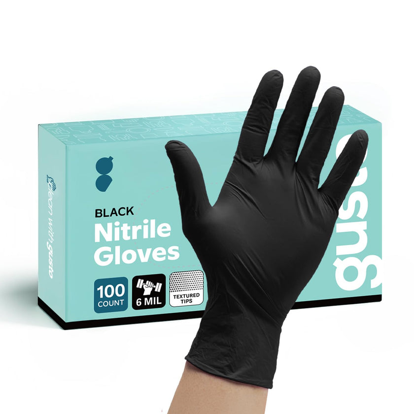 Gusto Black Nitrile Gloves [100 Count] Disposable Heavy Duty 6 Mil - Large 🍁 All In One Marketplace Canada