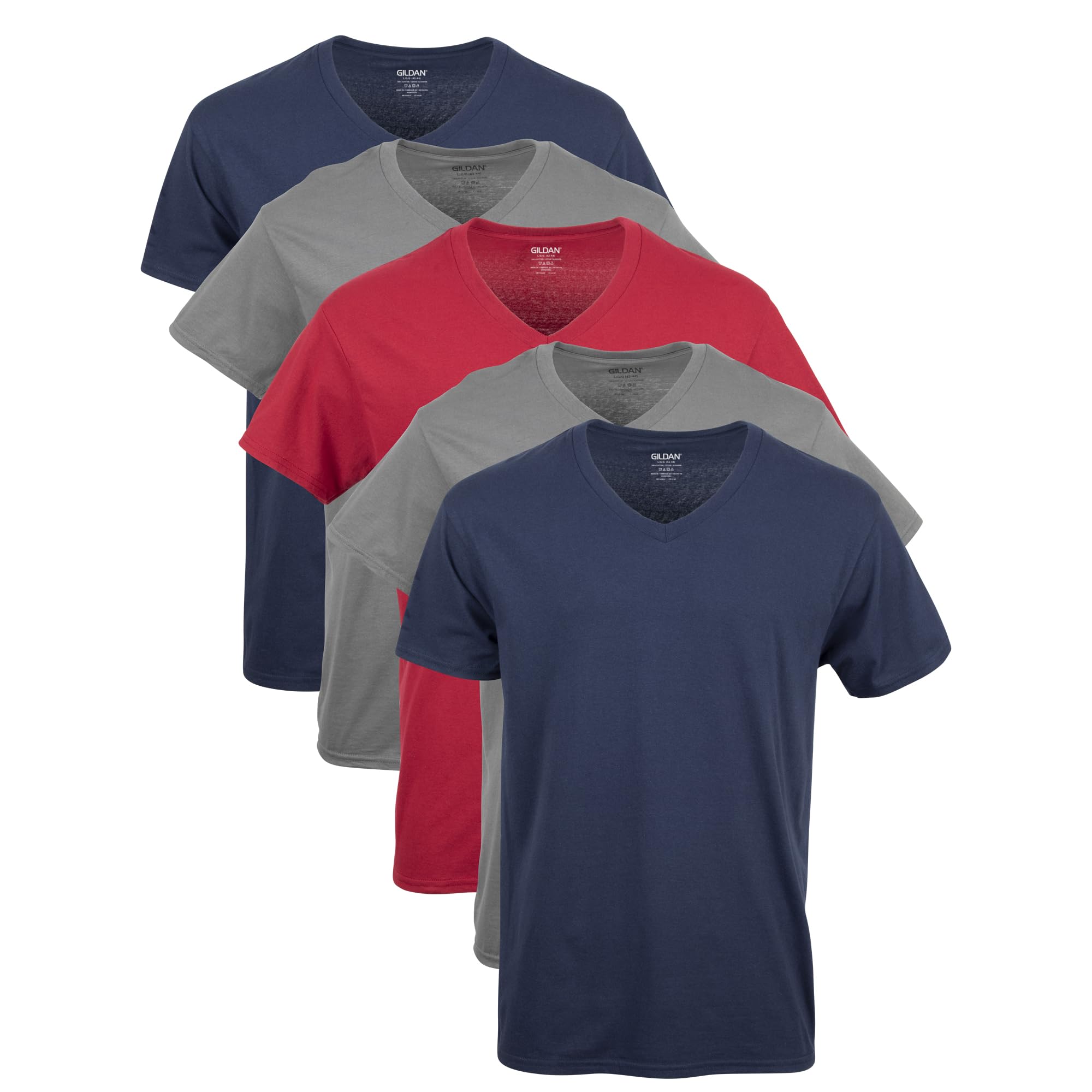 Gildan Men's V-Neck T-Shirts, Multipack, Style G1103, Navy/Charcoal/Cardinal Red (5-Pack), X-Large, Navy/Charcoal/Cardinal Red (5-Pack), X-Large 🍁 All In One Marketplace Canada
