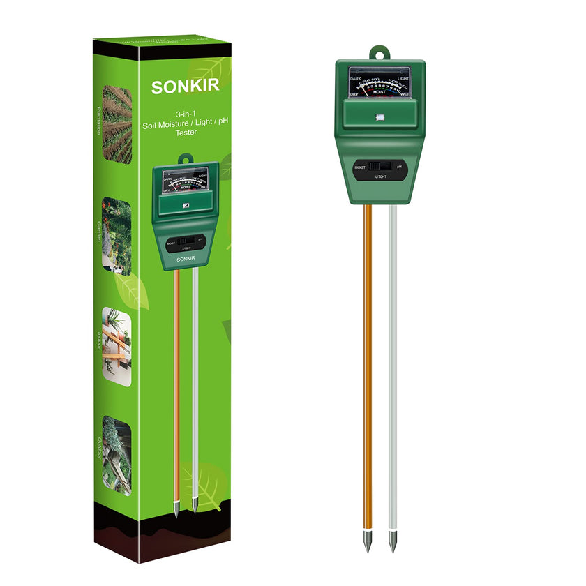 Sonkir Soil pH Meter, MS02 3-in-1 Soil Moisture/Light/pH Tester Gardening Tool Kits for Plant Care, Great for Garden, Lawn, Farm, Indoor & Outdoor Use (Green) 🍁 All In One Marketplace Canada