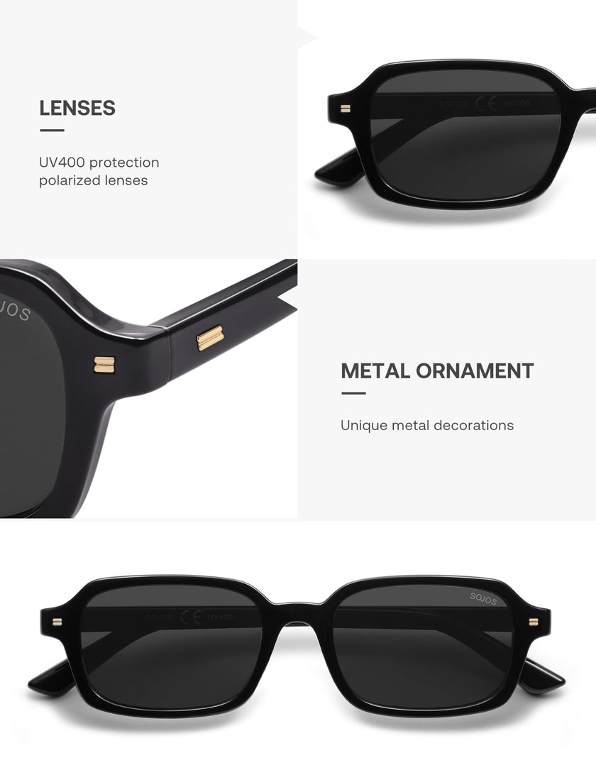SOJOS Trendy Rectangle Polarized Sunglasses Womens Mens, Small Retro Fashion Thin Slim Square Sunnies SJ2610, Black/Grey 🍁 All In One Marketplace Canada