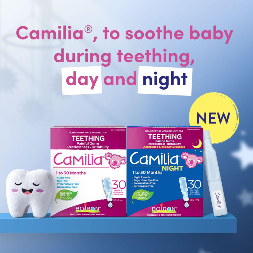 Boiron Camilia Baby Teething 60 unit-doses (twin pack). Camilia used for pain, restlessness, irritability and diarrhea due to teething. Benzocaine-Free and Preservative-Free,No Sugar, No Dye. 1 to 30 months 🍁 All In One Marketplace Canada