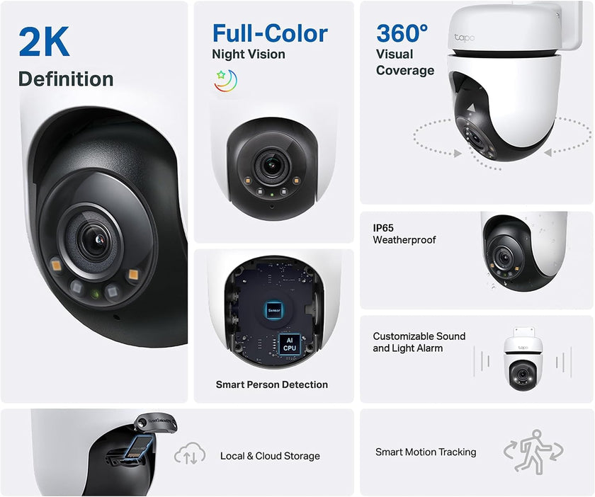 Tapo 2K 3MP QHD Pan/Tilt Outdoor Wired Security Wi-Fi Camera, 360° Visual Coverage, Full-Color Night Vision Up to 98ft, Smart Motion Tracking, Person Detection,Physical Privacy Mode(Tapo C510W) 🍁 All In One Marketplace Canada