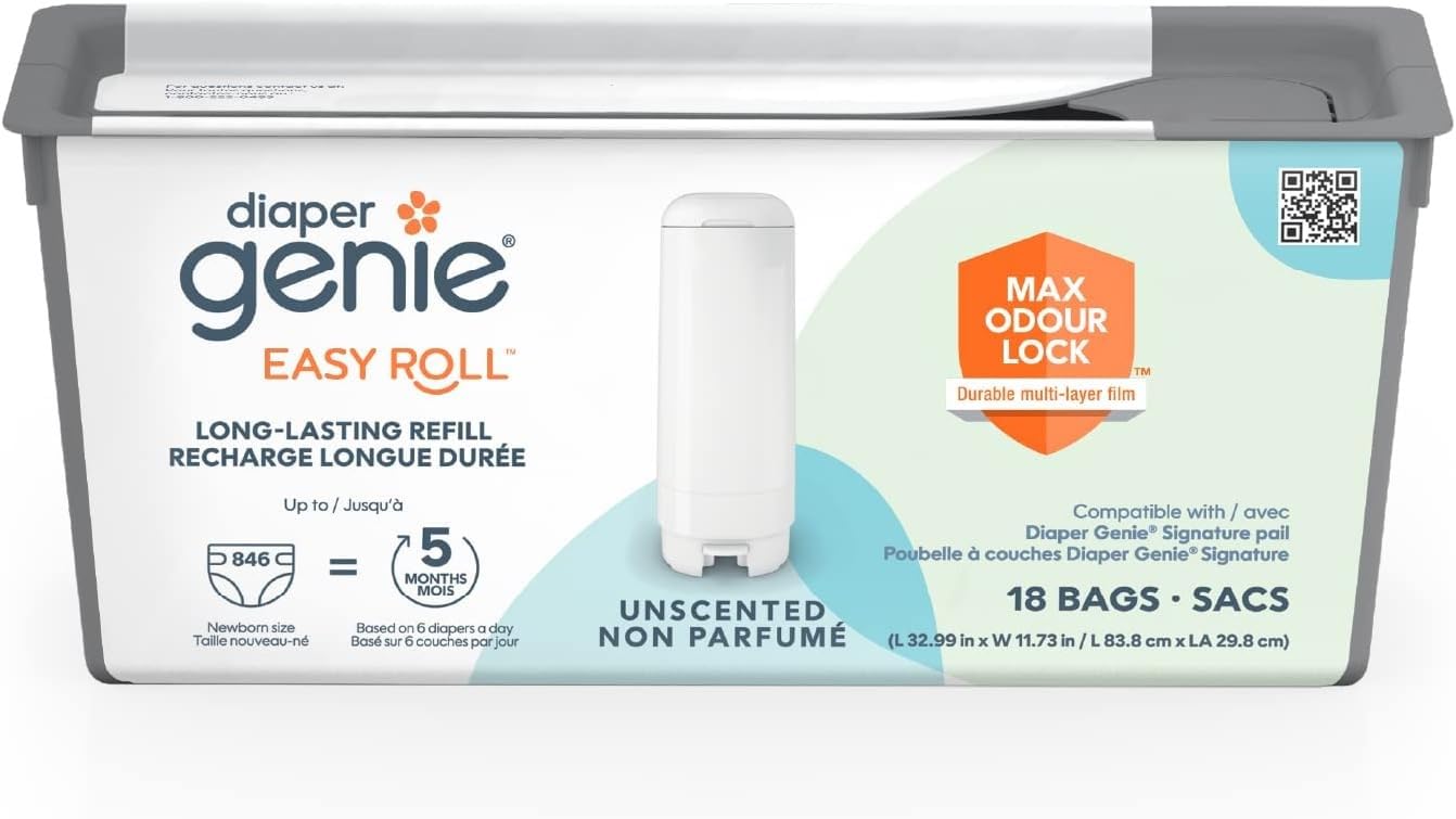 Diaper Genie Easy Roll Refill with 18 Bags - for the Diaper Genie Signature and Platinum pails | Lasts Up to 5 Months or Holds Up to 846 newborn Diapers Per Refill blue 1 Count 🍁 All In One Marketplace Canada