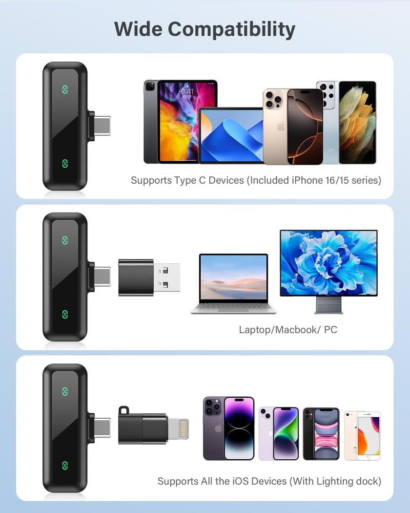 Wireless Lavalier Microphone for iPhone 15/16-2 Pack USB-C Mini Mic for iPhone, Android, iPad with Noise Cancelling & LED Display, Crystal Clear Recording for TikTok, YouTube, Podcast, Vlogging 🍁 All In One Marketplace Canada