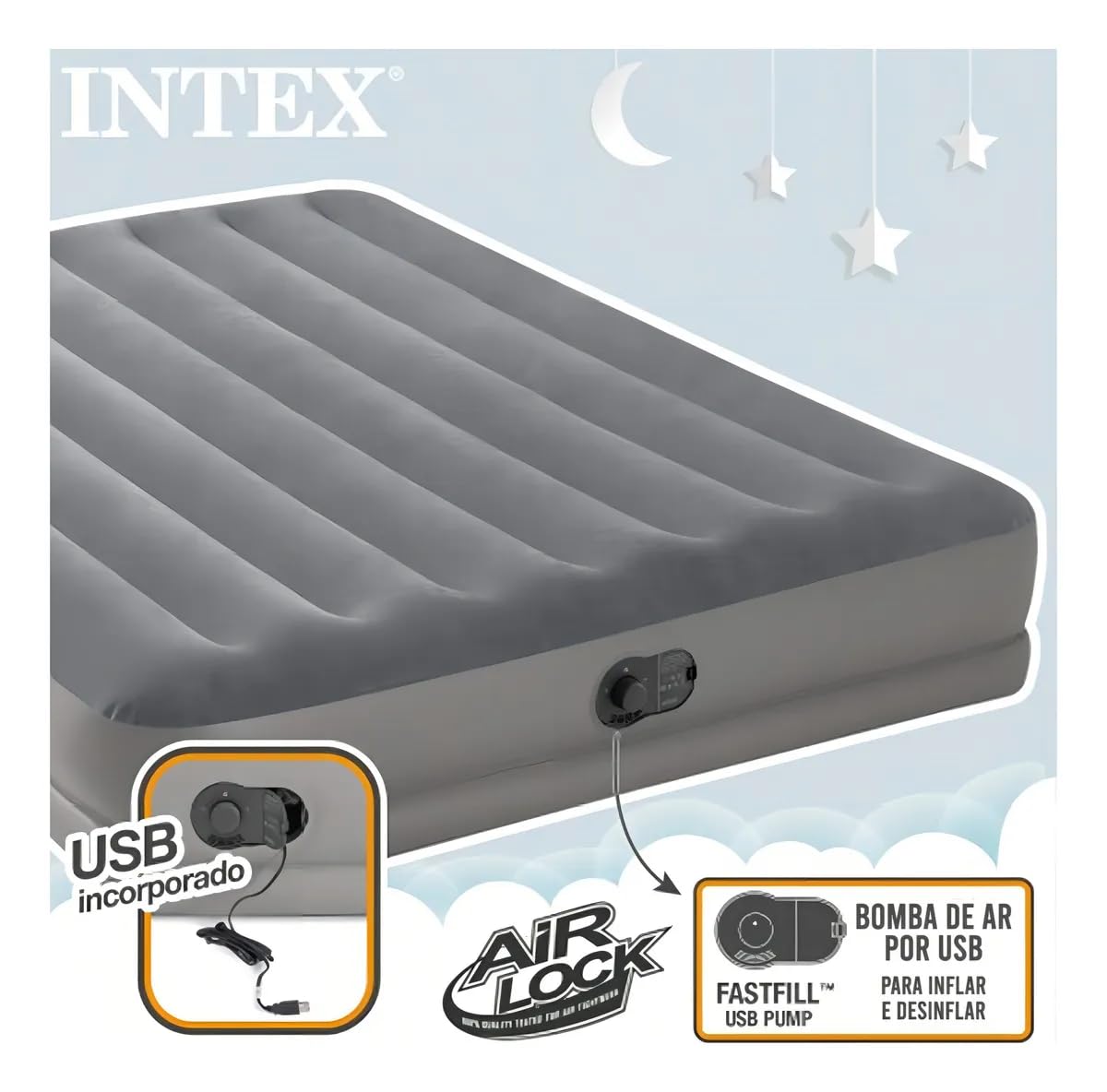 INTEX 64114E Dura-Beam Standard Prestige Air Mattress: Fiber-Tech – Queen Size – Built-in USB Electric Pump – 12in Bed Height – 600lb Weight Capacity 🍁 All In One Marketplace Canada
