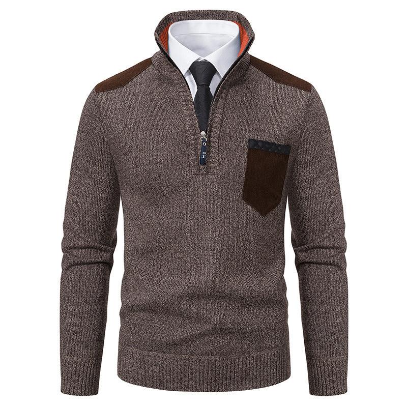 Men's heavyweight Polo Shirts - Half Zipper Cold Blouse Stand Collar